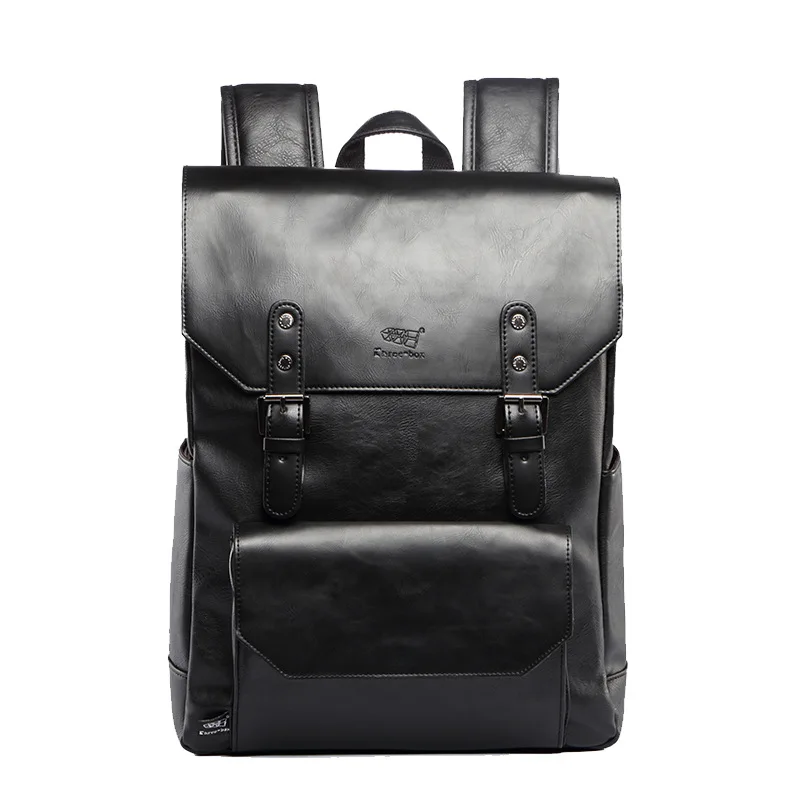 Брендовые кожаные мужские винтажные рюкзаки, повседневные Рюкзаки для подростков, сумка для ноутбука, школьная сумка, корейский рюкзак для путешествий, Mochila - Цвет: black