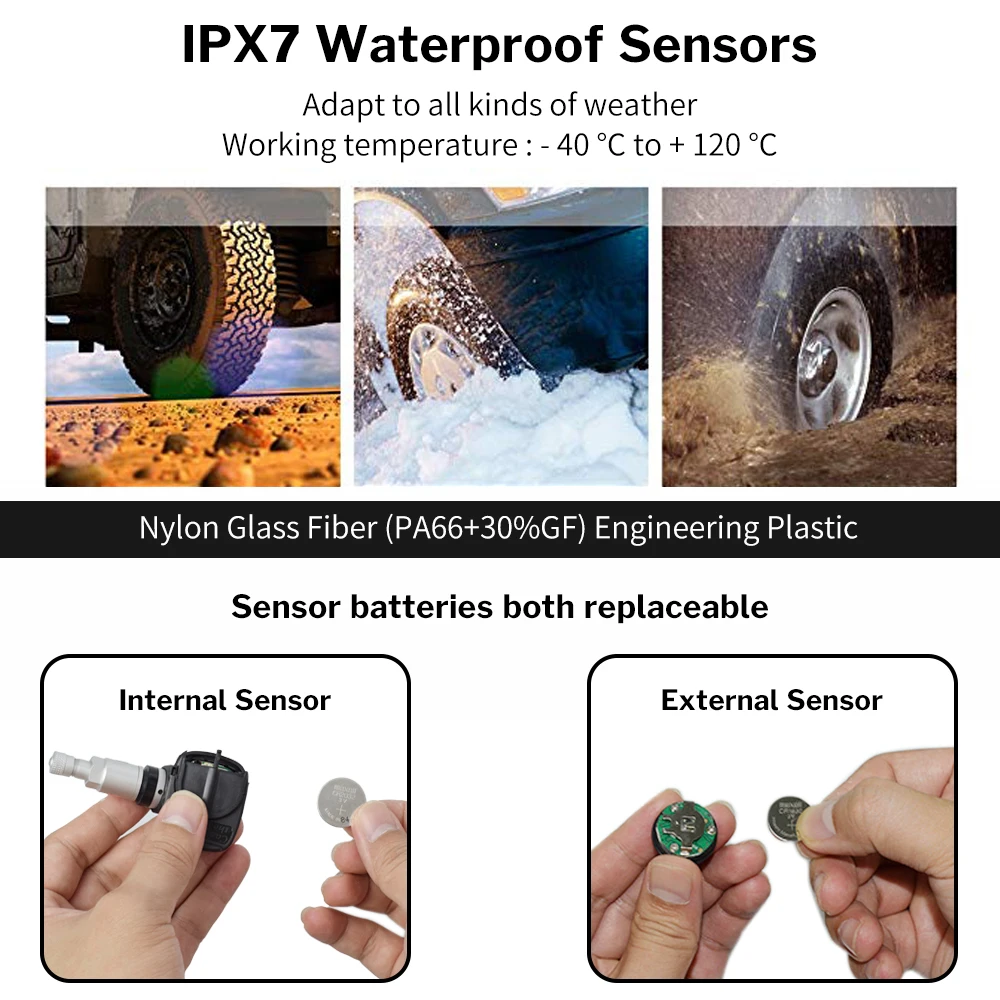  Tire Pressure Monitoring System TPMS Sensor Solar Car Security Smart Tyre Control Wireless 4 Wheels - 32884480535