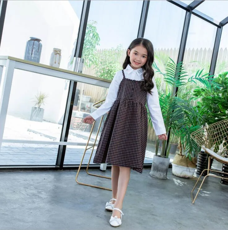 

2019 Korean style girls plaid thicken dress fashion winter girls vest dresses 4-9t A515
