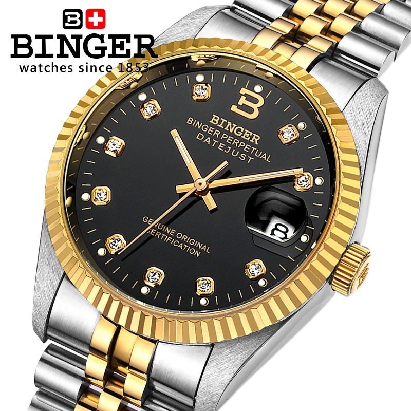 Switzerland BINGER font b Watch b font Men Automatic Mechanical Mens font b watches b font