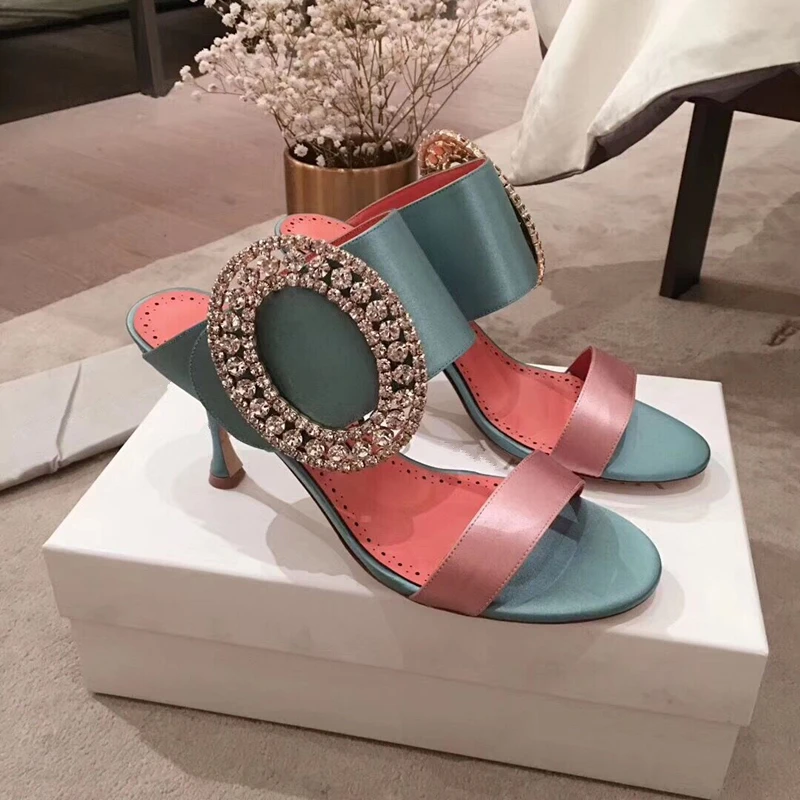 

2019 women Diamonds Embellishment Sexy Black Women Sandals luxury Silk Patchwork Stiletto High Heels Pumps Shoes Woman 2019 ss