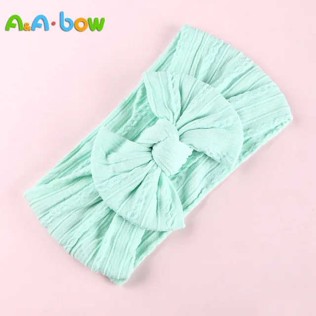 1pcs Cable Knit Nylon Bow Headwrap, One size fits all nylon headbands, wide nylon headbands, baby headbands, Knot bow headwear A2NSNSFB-9592-12