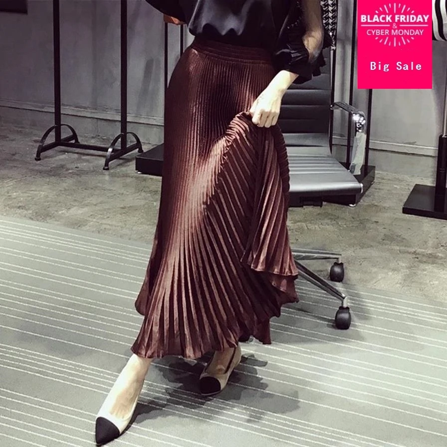 

Free shipping High Waist Women Folded Casual Pastel bust Skirt 2019 Spring Summer Pleated Skirt Woman organist long Skirts w423
