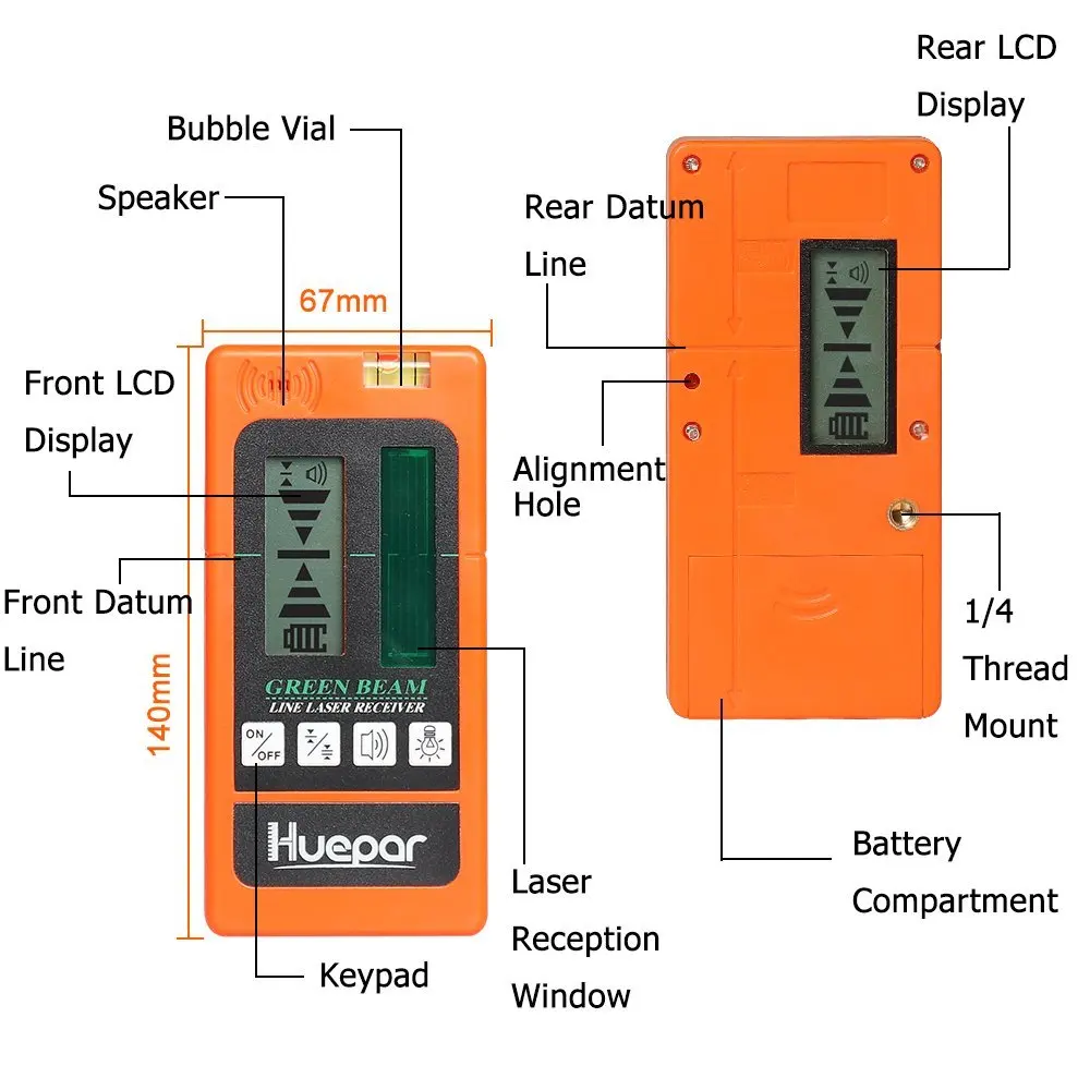 Huepar лазерный уровень зеленый луч крест лазерный самонивелирующийся 360 градусов с 2 режимами Pluse+ Huepar цифровой ЖК-лазерный детектор приемника