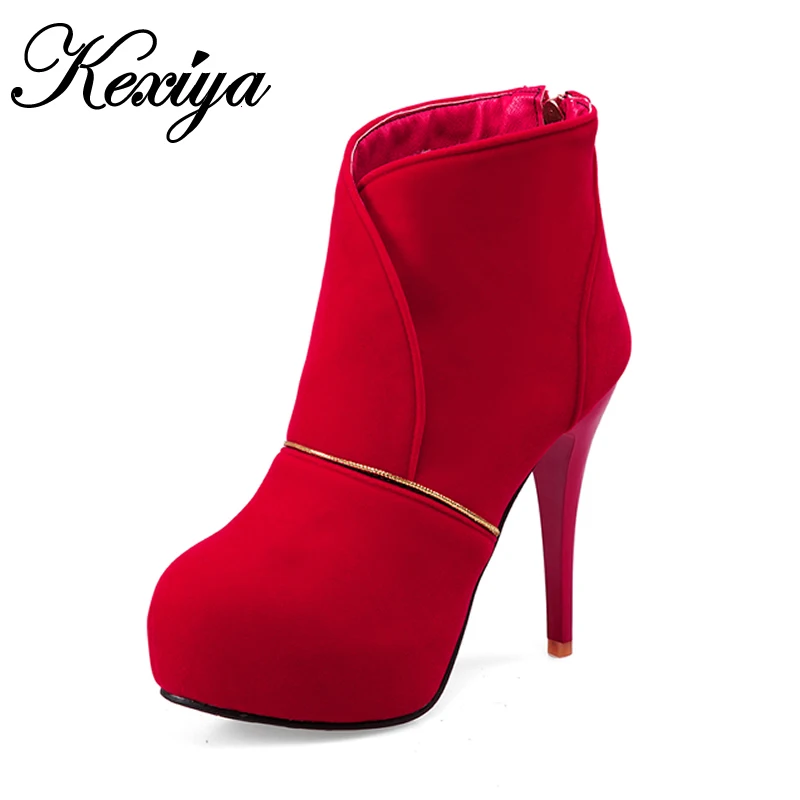 

Big size 33-45 Short boots fashion winter red women wedding Shoes sexy Round Toe platform high heels Ankle boots zapatos mujer