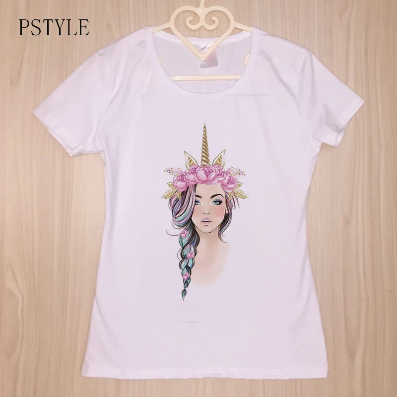 

Women 2019 Summer Tshirt Sweet Unicorn Girl Print Kawaii Tee Shirt Short Sleeve Kawaii Harajuku Female White Tops Drop Ship
