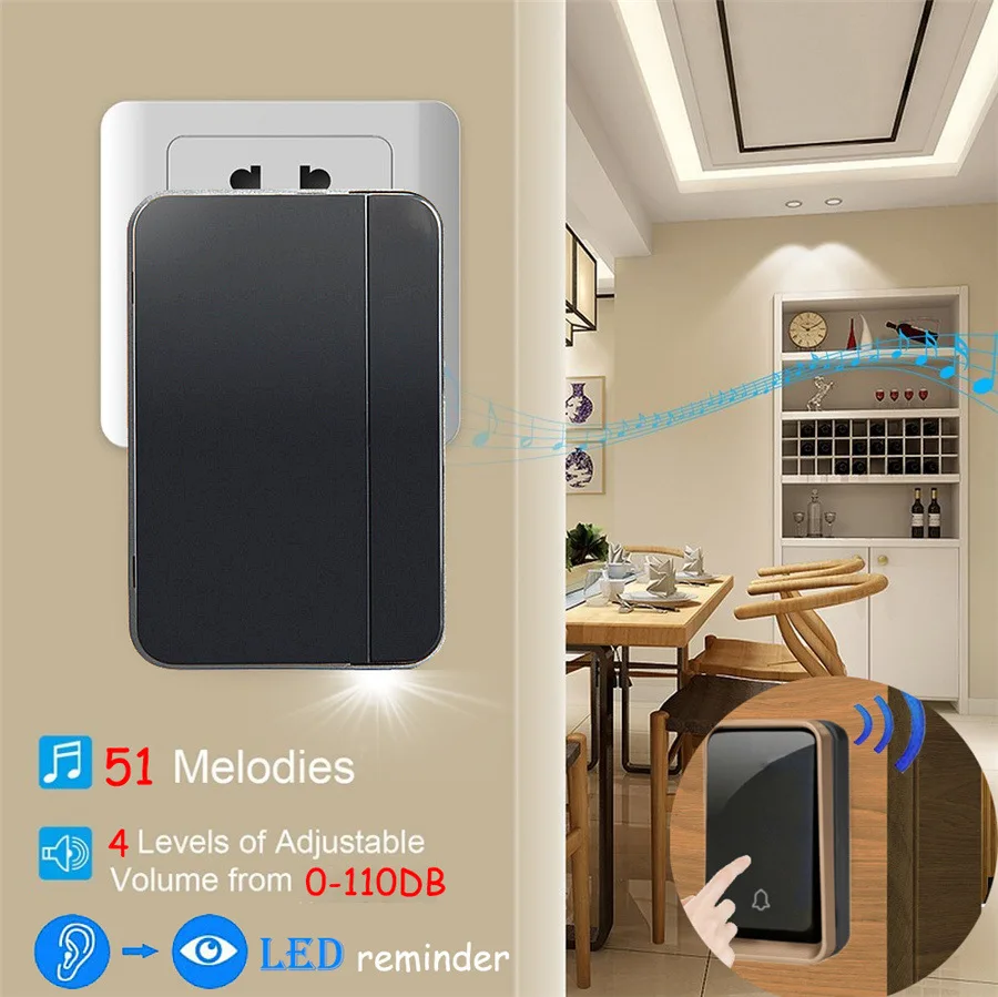 SMATRUL self powered Wireless DoorBell Waterproof no battery EU UK plug smart home Door Bell chime 1 Transmitter 1 2 Receiver SMATRUL self powered Wireless DoorBell Waterproof no battery EU UK plug smart home Door Bell chime 1 Transmitter 1 2 Receiver
