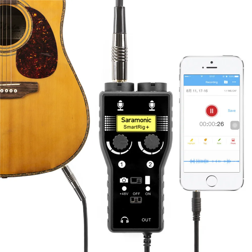 Saramonic SmartRig Plus Di 2-х канальный XLR Сделано в Китае и 6 3 мм гитарный аудио Интерфейс для