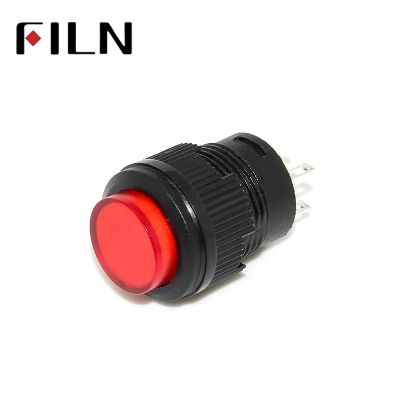 R16-503 16mm 4 pins plastic Momentary Latching 3.3VDC LED push button switch 1 Normally Open