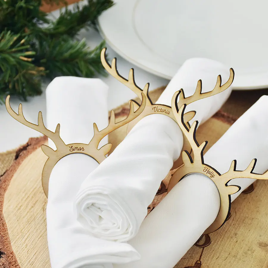 Деревянные рождественские украшения для праздничного стола Держатели салфеток Кольцо для салфетки в форме оленя кольцо Рождество/свадебные подарки кольцо для салфеток сувениры