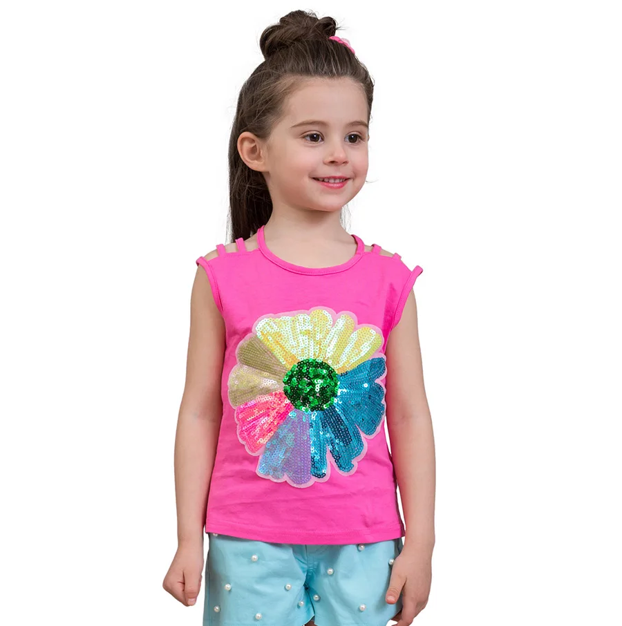 LCJMMO/Яркие футболки с блестками для девочек; летние топы на бретельках без рукавов для девочек; футболки; Повседневные детские футболки с принтом; детская одежда
