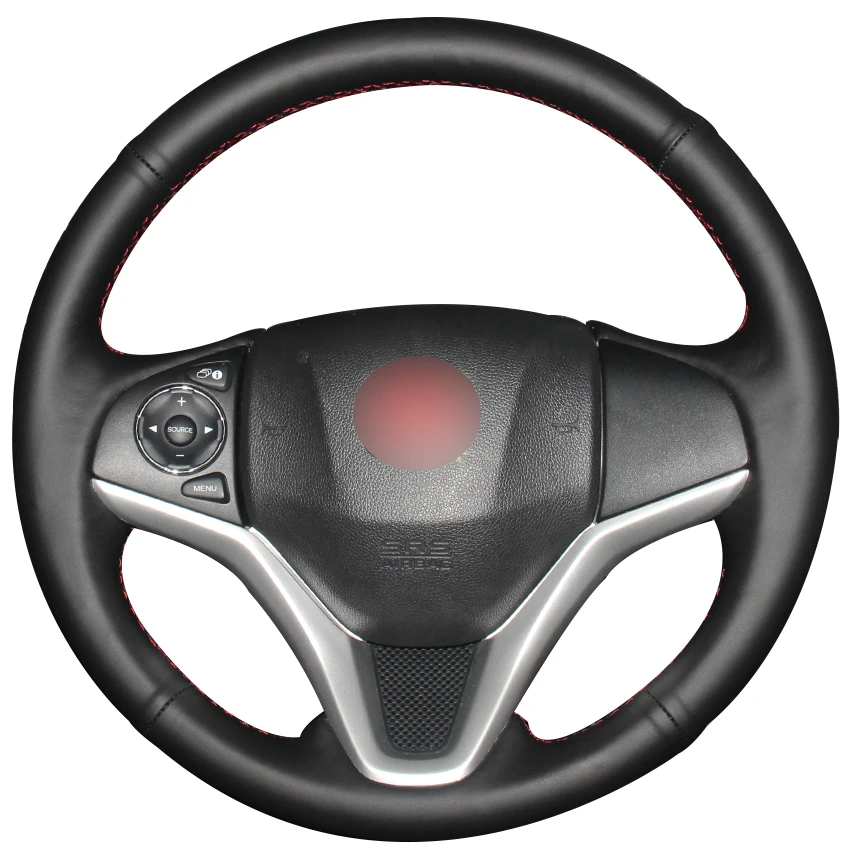 Black Natural Leather Car Steering Wheel Cover for Honda New Fit City Jazz 2014 2015 HRV HR V