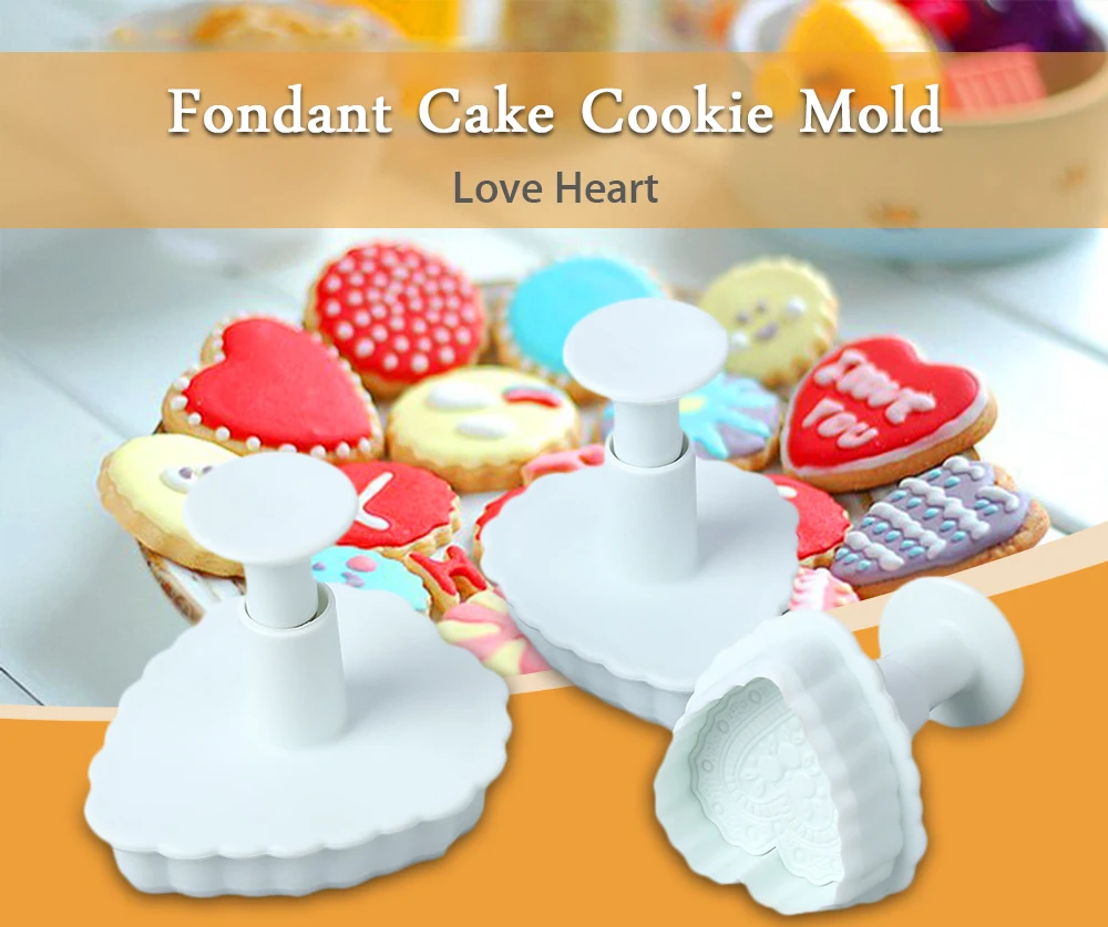 3pcs DIY Love Heart Fondant Cake Punch Mold Baking Cutter
