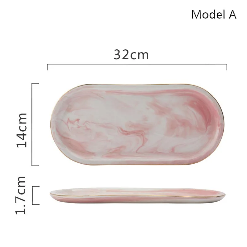 Овальный поднос прямоугольная ГЛУБОКАЯ ТАРЕЛКА розовое блюдо мраморная столовая посуда для завтрака еда десертная тарелка скандинавские фрукты Салат Посуда 1 шт - Цвет: Model A