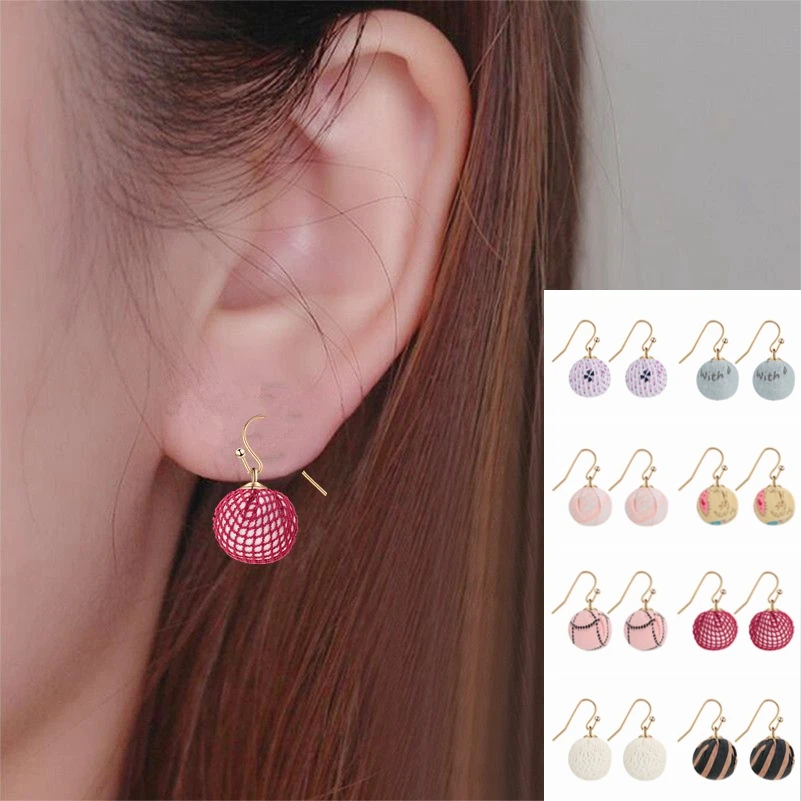 

CHENGXUN Embroidery Printing Cloth Earrings Jewelry for Women Girls Fabric Stud Earrings Ball Shape Christmas Jewelry Gift