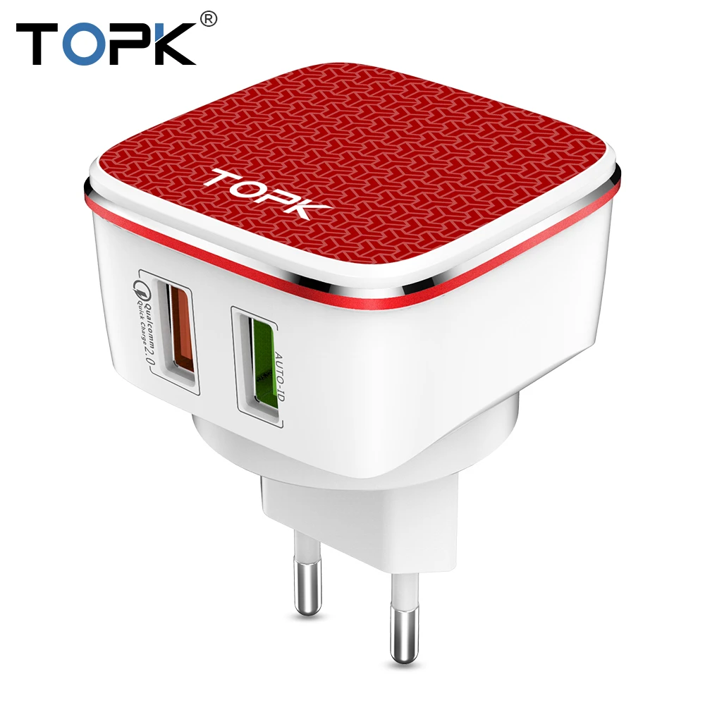 

TOPK Fast USB Charger 21W Quick Charge 2.0 Mobile Phone Charger Auto-ID Dual USB Wall Charger Adapter For iphone Samsung Xiaomi