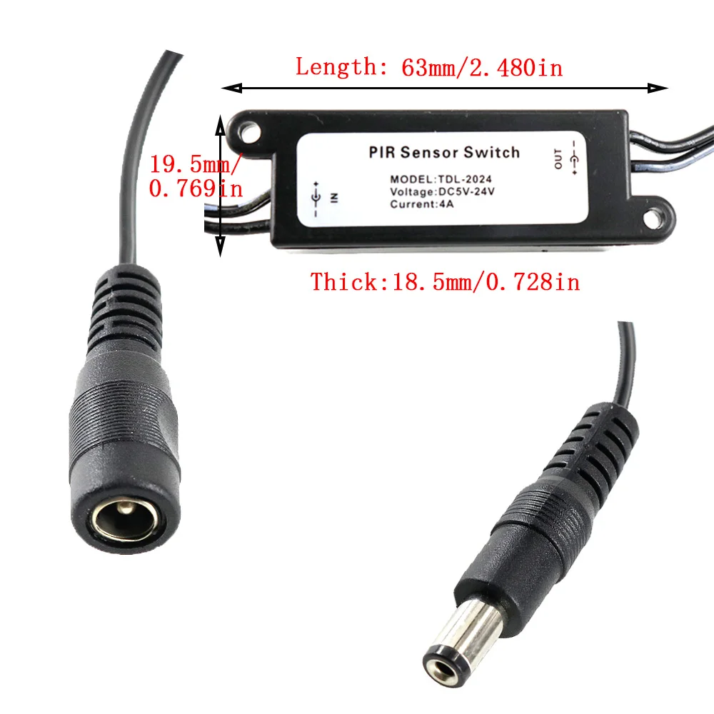 Led PIR Sensor Switch TDL2024 DC5V24V Controller Male and female