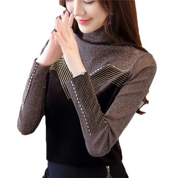 

2019 New Autumn Winter High collar Pullover Warm Sweaters Women's Korean Long Sleeve Shirt Slim Fitted Splice Sweaters F450