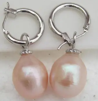 

HUGE 12-13 mm South Sea pink natural Drop Pearl Earring 14K/20 white gold hook