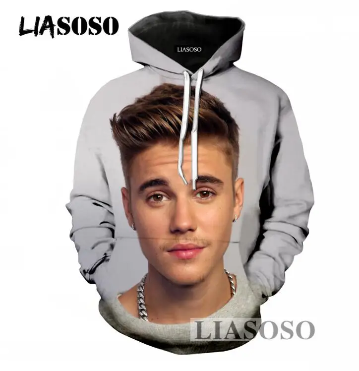 LIASOSO Large Size Men/Women Hoodies Hipster Long Sleeve Sweatshirt 3D Print Singer Justin Bieber Pullover Hoodies Clothing T699