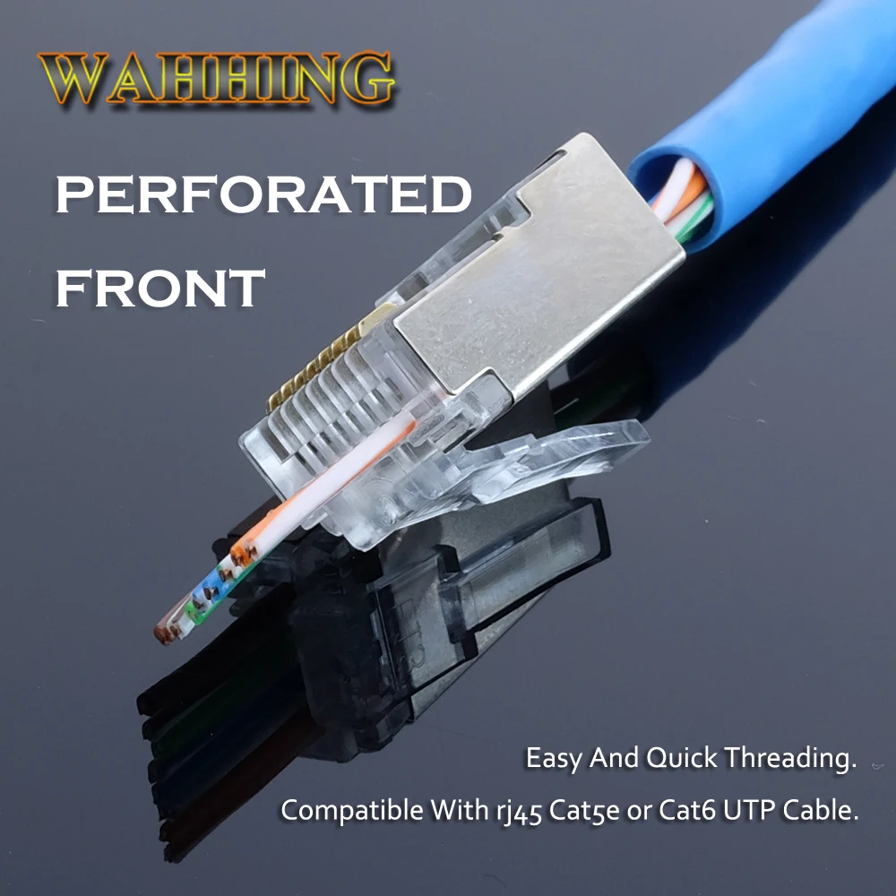 50/100pcs RJ45 connector cat5e Cat6 network connector 8P8C shielded modular rj45 plug utp terminals have hole HY1549