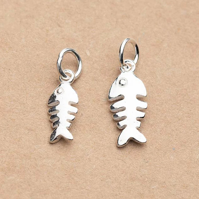 

925 Sterling Silve Cute Fish Bone Small Charms 13.5mm 16mm Handmade S925 Silver Drop Pendants DIY Jewelry Materials For Bracelet
