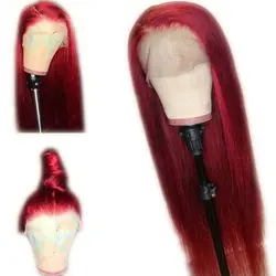 SimBeauty, красный цвет, натуральные парики на шнурках спереди для женщин, прямые 180% плотность, бразильские волосы Remy, парики, предварительно