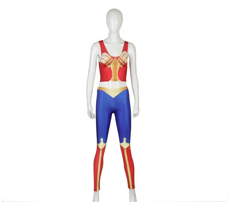 Wholsesale Wonder Woman Superhero Cosplay Costume Sleeveless Crop Tops With Tight Leggings
