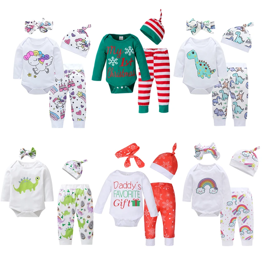 4PCS Baby Autumn Clothes Suits Newborn Boys Girls Long Sleeve Rompers+Pants Sets Baby Cotton Outfits Casual Clothes for Baby