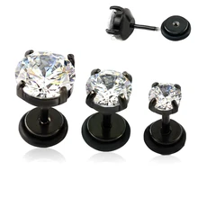 Очаровательный серебристый, черный с белым кубическим цирконием, серьги со шпилькой, для Для женщин Для мужчин Нержавеющая сталь ухо шпильки модные серьги, украшения