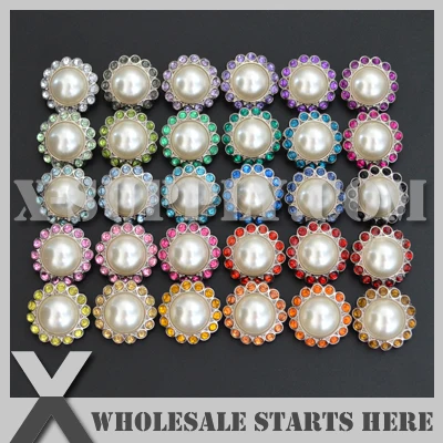 

23mm Regular Pearl Rhinestone Button for Clothing,Flower Center/Assorted Colors Silver Base with Shank Ivory Pearl Beads