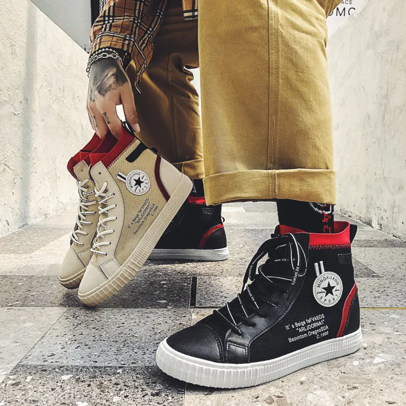 

New Arrival Spring Summer Fashion Men Flats Shoes All Black Casual Shoes High Quality Mens Canvas Shoes Lace-Up High Top Shoes