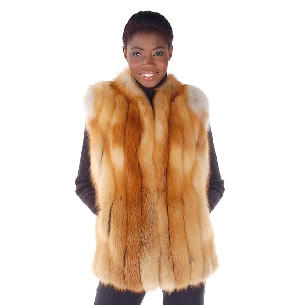 

TOPFUR 2019 Fashion Winter Female Standard Vest Real Fur Vest For Women Red Fox Fur Outerwear Vest Sleeveless O-neck Full Pelt