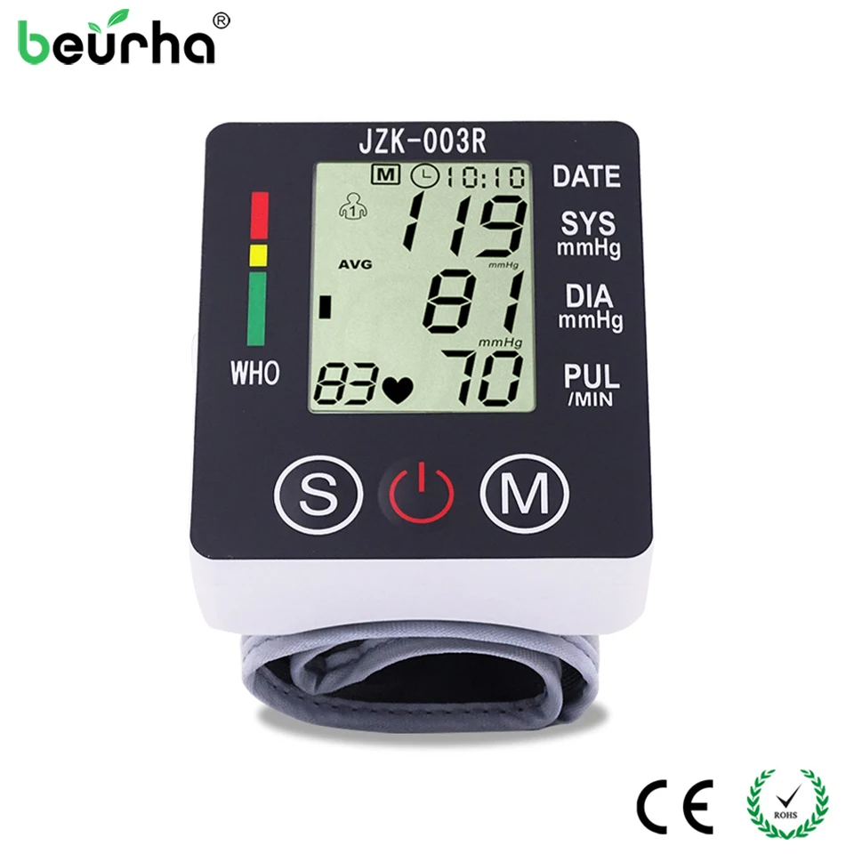 

Health Care Wrist Blood Pressure Digital LCD Screen Heart Beat Pulse Monitor Meter Cuff Blood Pressure Measure Sphygmomanometer