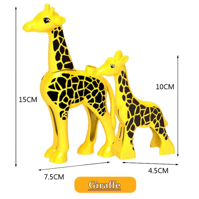 Большие блоки животных бегемот жираф слон крокодил прыгун обезьяна медведь Зебра панда Тигр duploed совместимые игрушки - Цвет: Giraffe 2PCS