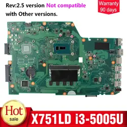 YTAI i3-5005U для ASUS X751L K751L K751LN X751LD Integrated Материнская плата REV2.5 DDR3 USB3.0 100% Тесты перед отправкой