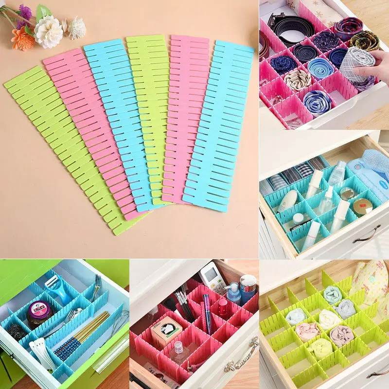 

4Pcs Good Quality Practical Plastic DIY Grid Drawer Divider Household Office Necessities Storage Organizer Divider Adjustable W3