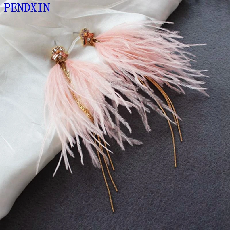 

European and American original single female fashion sweet earring ultra fairy feather earring long chain eardrop