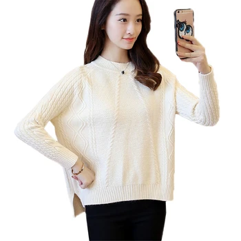 

Knitted Sweater 2018 New Women Autumn Winter Basic Knit Long Sleeve Sweater Female Warm Loose Twisted Flower Pullovers Tops O33