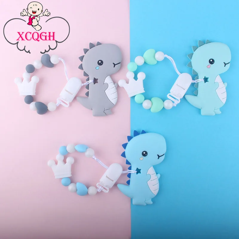 

XCQGH Silicone Round Beads Crown Stegosaurus Teether DIY Handmade Silicone Pacifier Chain Baby Teether