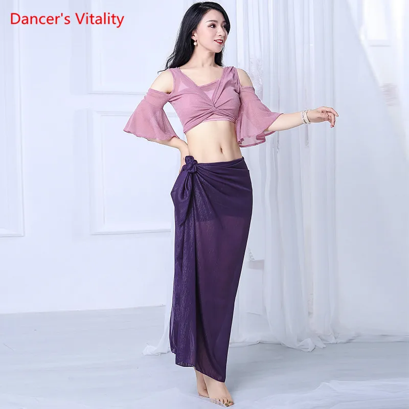 

2019 NEW Women Belly Dance Suit Skirt Belly Dance Sexy Oriental Dance Mesh Hip Scarf+Top 2pcs Dance Practice Suit