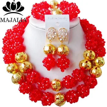 

Majalia Classic Nigerian Wedding African Jewelry Set Red Crystal Bead Necklace Bride Jewelry Sets Free Shipping 2JS051