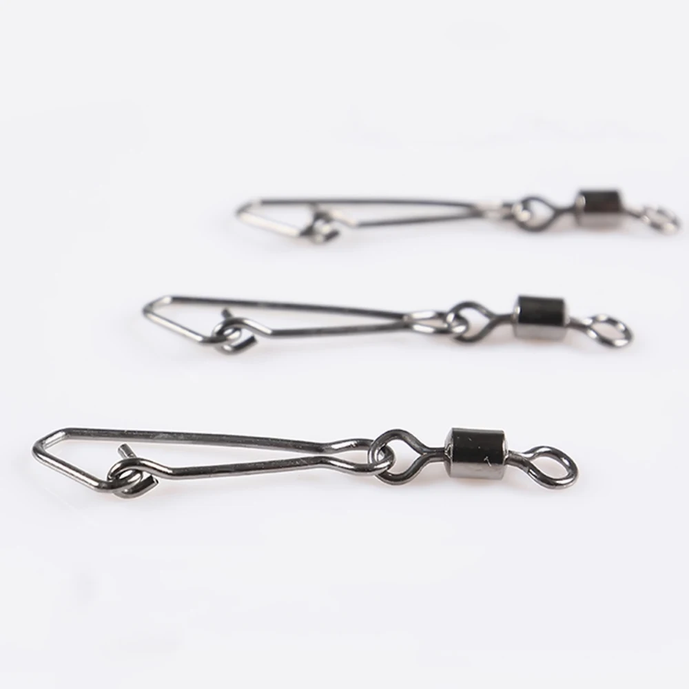 50pcs/lot Stainless Steel Fishing Bearing MS+QL Swivels Interlock Rolling Swivel with Hooked Snap Fishing Hook Connector Tackle
