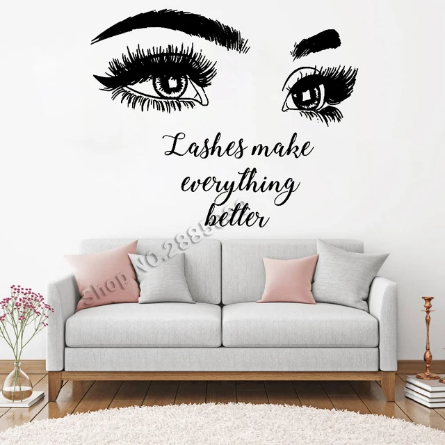 beautiful big eye eyelashes wall stickers make up quotes beauty