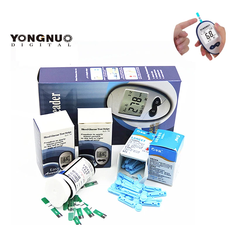 

English Guide Yongnuo GLM-76 Blood Glucose Test Strips Lancets 50/100pcs Glucometer Kit GLM Medical Sugar meter for Diabetes