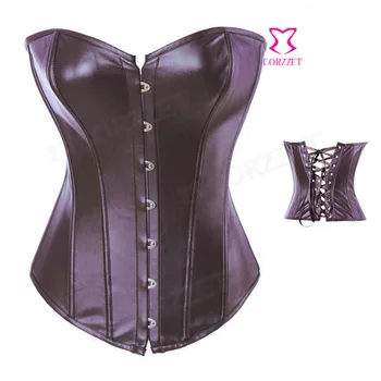 

Brown Faux Leather Steampunk Corset Bustier Overbust Boned Gothic Corselet Women's Burlesque Corpete Clothing