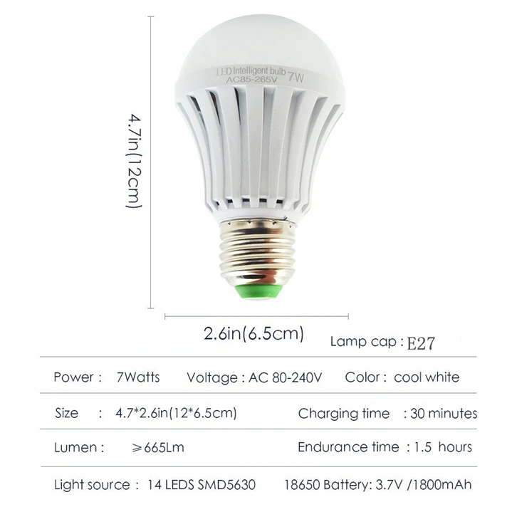 Светодиодный умный аварийный ночник E27 5 Вт 7 Вт 9 Вт 12 Вт умная лампочка AC зарядка перезаряжаемая батарея энергосберегающие лампы