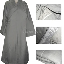 Зимние теплые хлопковые буддийский монах долго robescoat аббат буддизм серый лежал одежда gownmartial искусств медитации форма серый