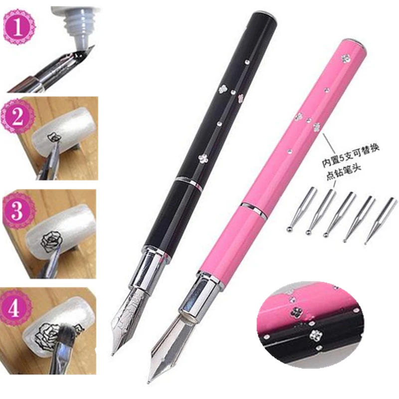 Drawing Lines With Pen Tool Photo : Nail art painting drawing pen crystal rhinestone flower