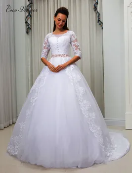 

Sheer Neck Illusion Arab Plus Size Wedding Dress Beaded Belt Court Train Ball Gown Lace Vintage Wedding Dresses W0054